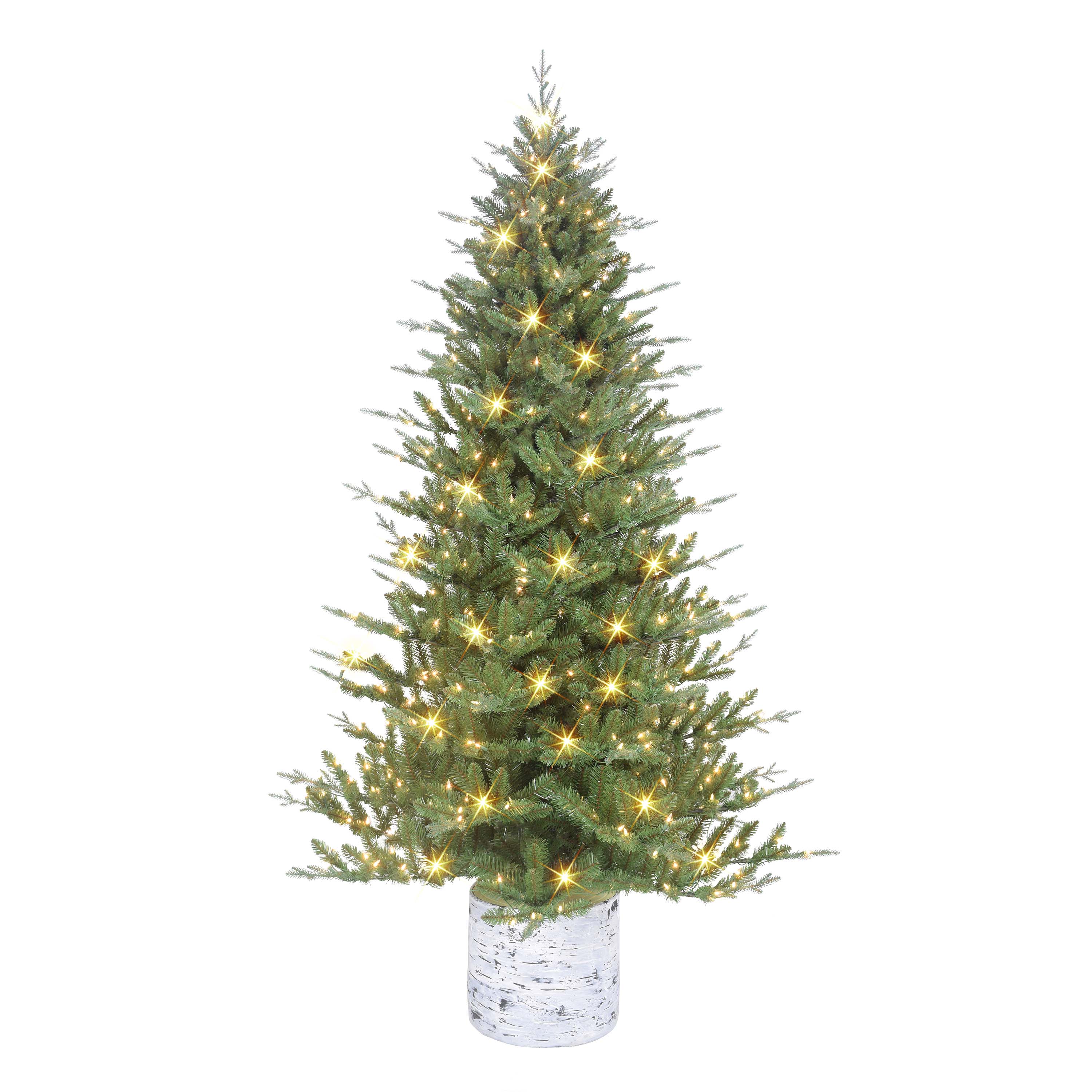 7.5 ft Pre-lit Potted Tree 1534 Tips 450 UL Listed Clear Lights Birch wood-look base 1824A-ST75C450